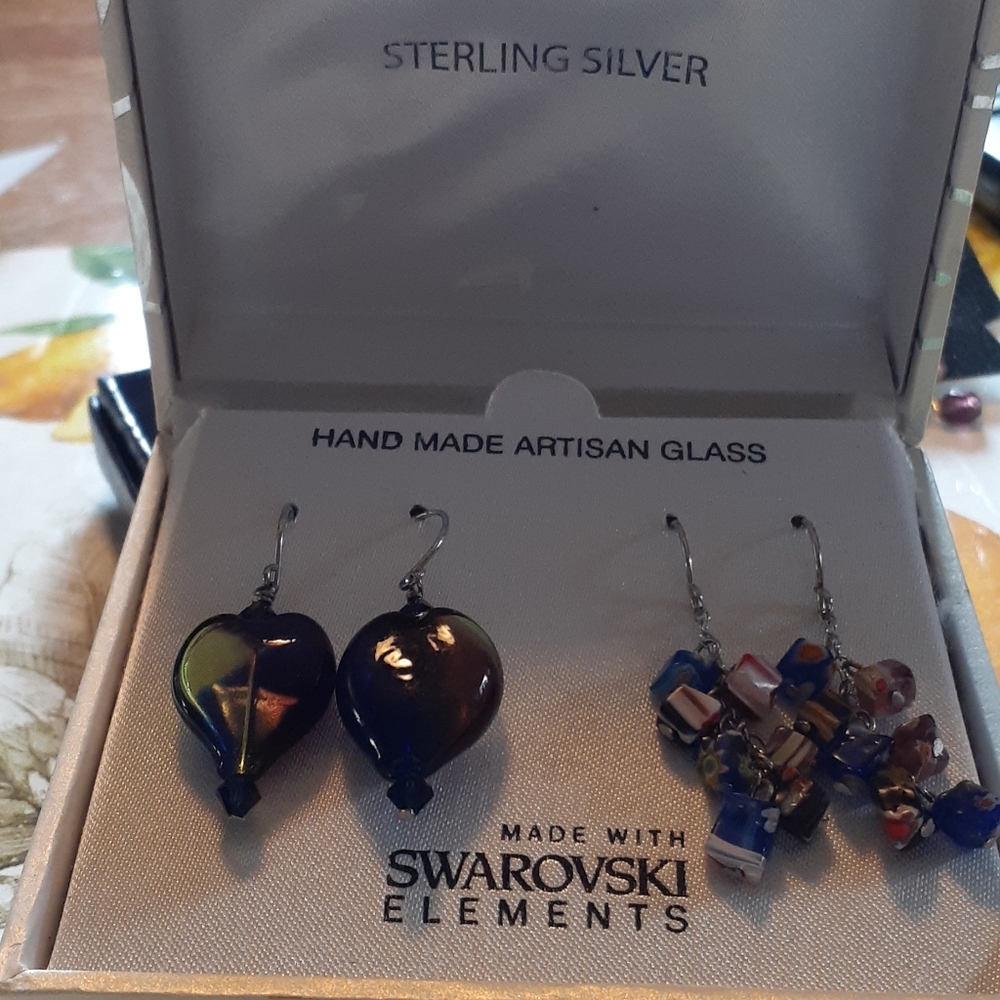 NIB Sterling Artisan Glass/Swarovski Earri…